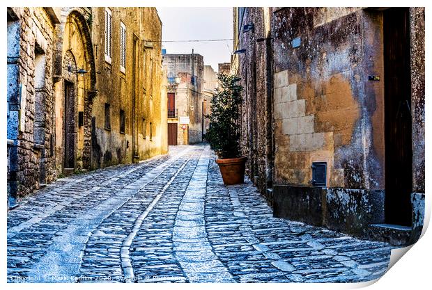 Street of the city of erice sicily Print by Mario Koufios