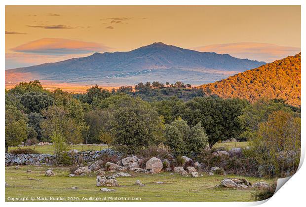 Sunset over the mountains of the Sierra de Guadarrama. madrid Spain. Print by Mario Koufios