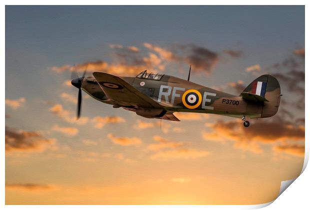 RAF Hurricane Sunset Departure, Duxford. Print by Ben Dale