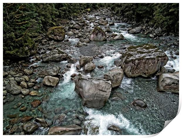 Mountain stream, Hokitika, New Zealand Print by Martin Smith
