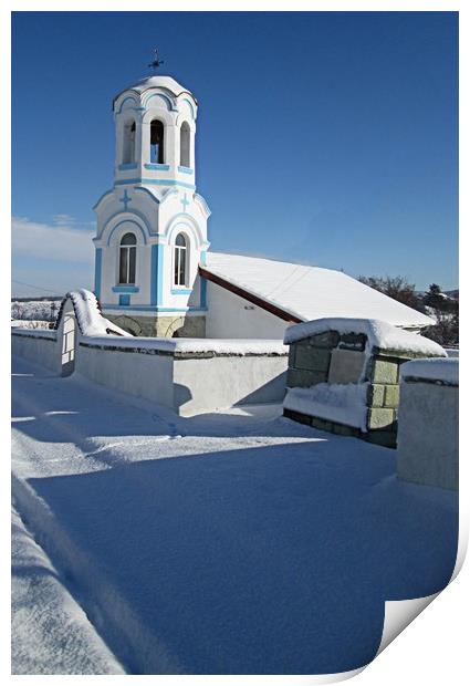 Village church in the snow Print by Martin Smith
