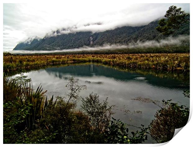 Mirror lake, New Zealand Print by Martin Smith