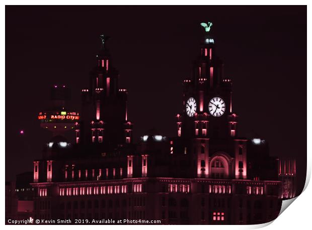 Royal Liver Building Liverpool in red Print by Kevin Smith