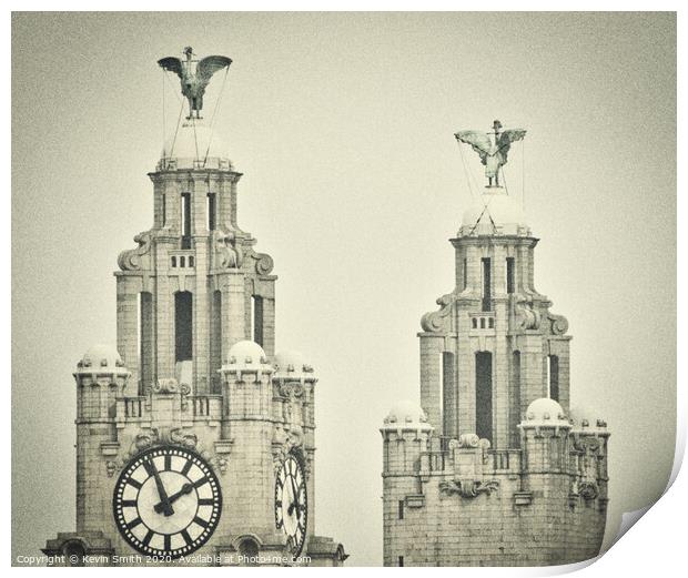 The famous Liverpool Liver Birds in monochrome  Print by Kevin Smith