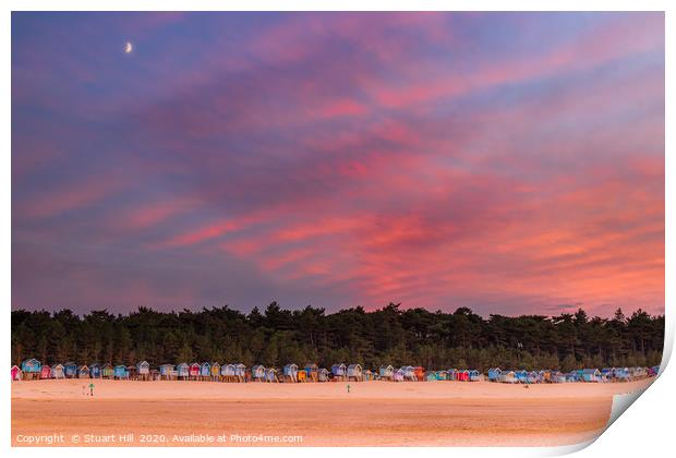 Colourful sunset with moon rising. Print by Stuart Hill