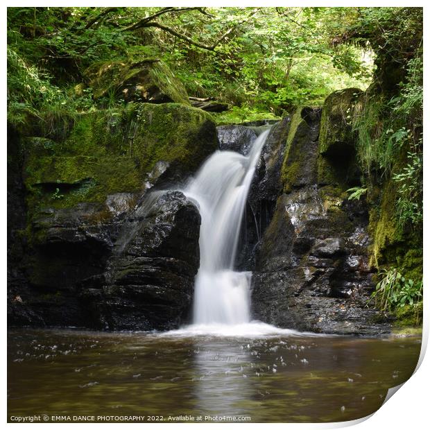 The Waterfalls at Hareshaw Linn, Bellingham Print by EMMA DANCE PHOTOGRAPHY