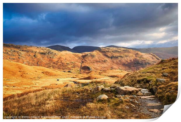 Views of Helm Crag from Easedale Tarn Print by EMMA DANCE PHOTOGRAPHY