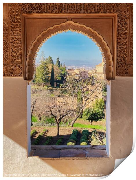 The Gardens of the Alhambra Palace, Granada, Spain Print by EMMA DANCE PHOTOGRAPHY