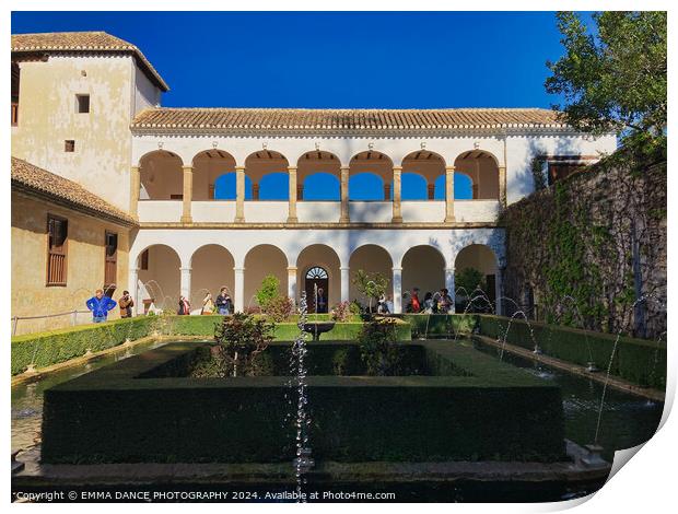 The Gardens of the Alhambra Palace, Granada, Spain Print by EMMA DANCE PHOTOGRAPHY