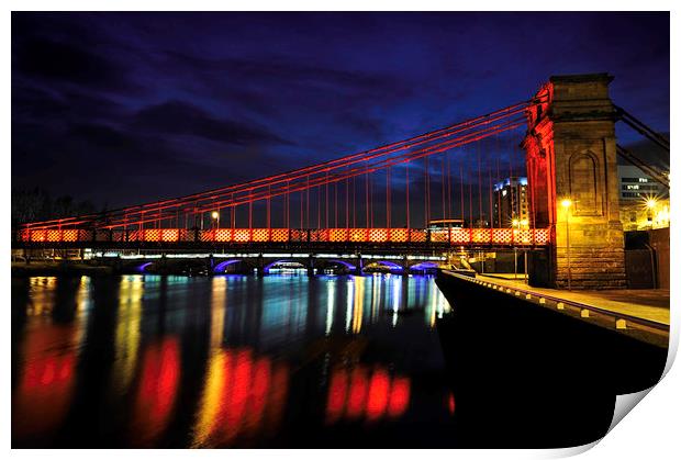 South Portland Street Suspension Bridge At Night Print by Ronnie Reffin