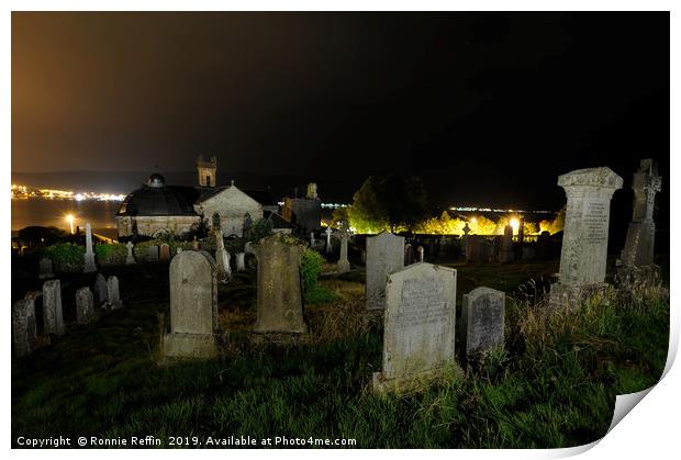 Kilmun Graveyard At Night Print by Ronnie Reffin