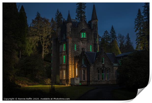 Benmore House At Night Print by Ronnie Reffin