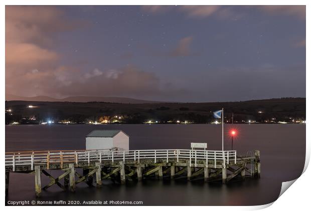 Blairmore Pier At Night Print by Ronnie Reffin