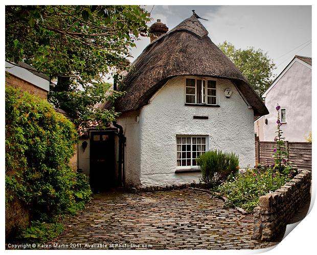 White Thatched Cottage Print by Karen Martin