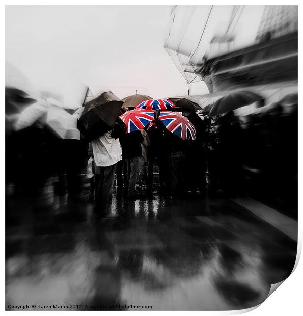 Union Jack Umbrellas Print by Karen Martin