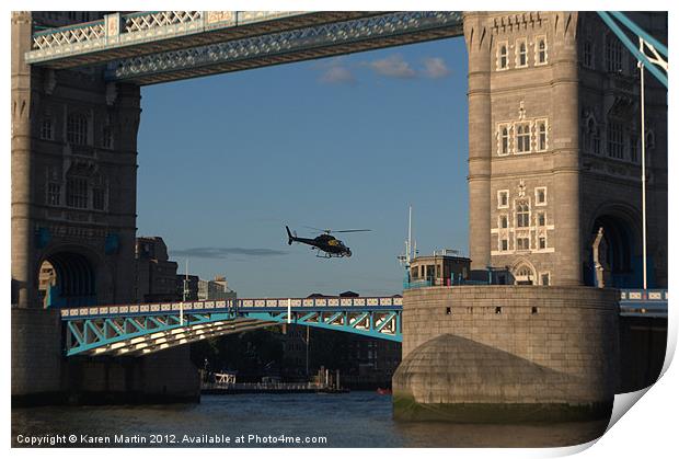 Tower Bridge and Helicoptor Print by Karen Martin