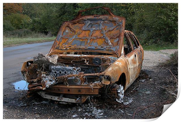BURNT OUT CAR AT THE ROADSIDE Print by Ray Bacon LRPS CPAGB