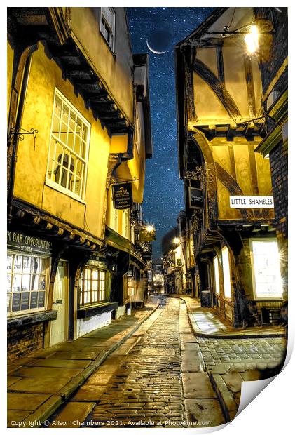 Starry Night in York Shambles Portrait Print by Alison Chambers
