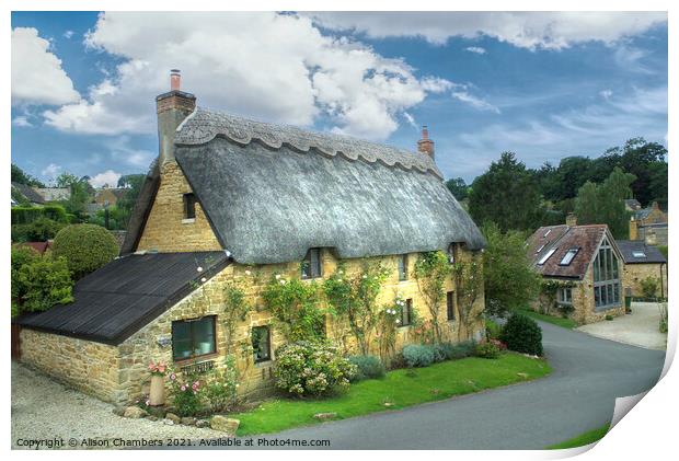 Pretty Thatched Cottage Print by Alison Chambers