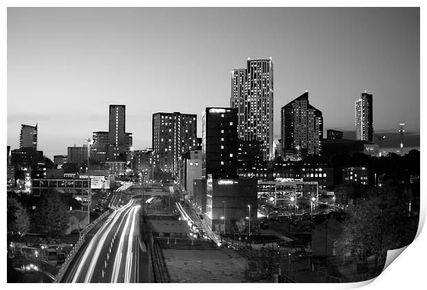 Leeds City Skyline In Black And White  Print by Alison Chambers