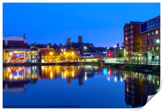 Lincoln Brayford Waterfront At Night Print by Alison Chambers