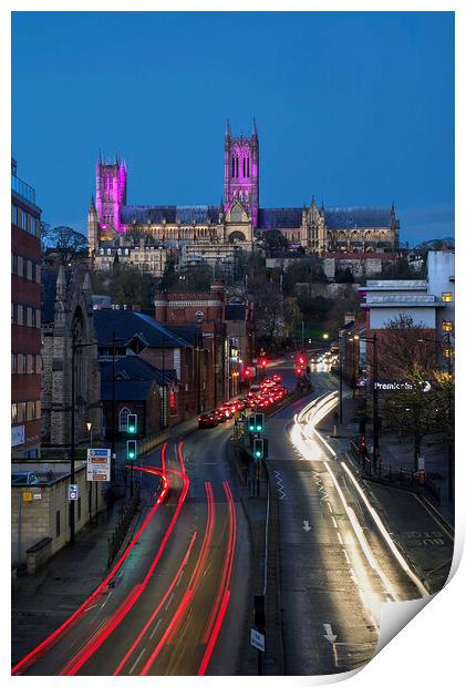 Lincoln Cathedral Light Trails Print by Alison Chambers