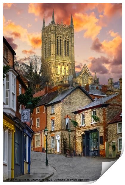 Lincoln Cathedral From Steep Hill Portrait  Print by Alison Chambers
