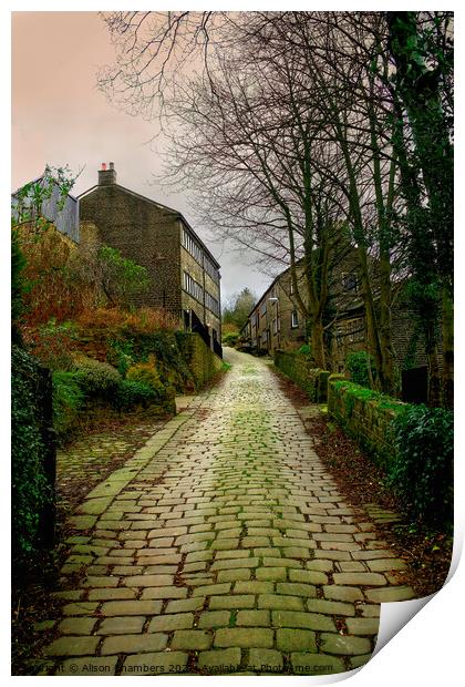 Golcar Cottages and Cobbles Print by Alison Chambers