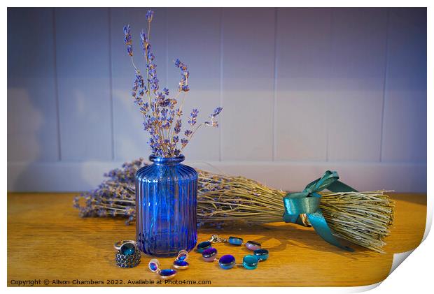 Lavender Blue Still Life Print by Alison Chambers