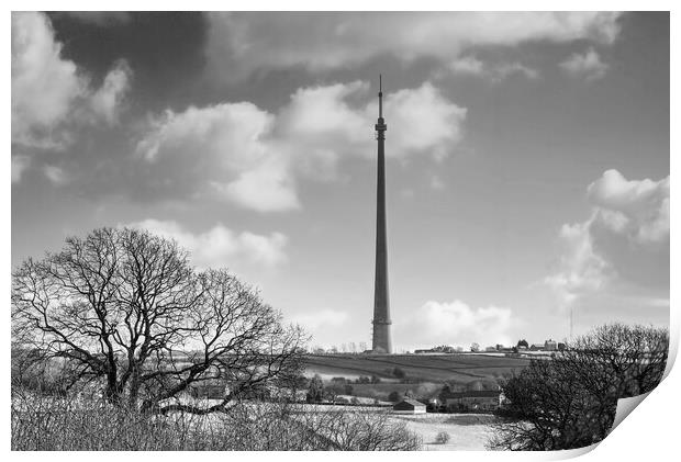 Emley Moor Mast BW Print by Alison Chambers