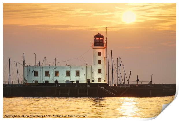 Scarborough Lighthouse Sunrise , North Yorkshire C Print by Alison Chambers