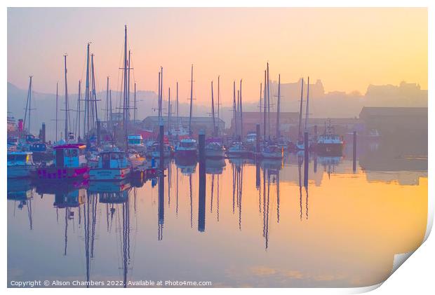 Scarborough Harbour Sunset, North Yorkshire Coast  Print by Alison Chambers