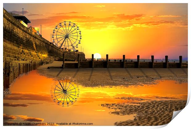 Bridlington Sunrise Reflection, Yorkshire Coast  Print by Alison Chambers