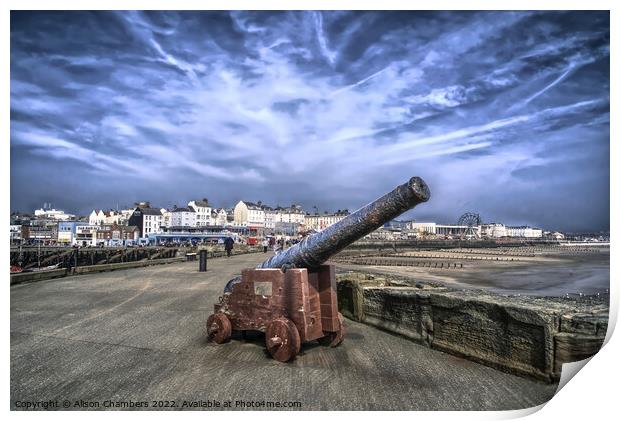 Bridlington North Pier Cannon, Yorkshire Coast Print by Alison Chambers