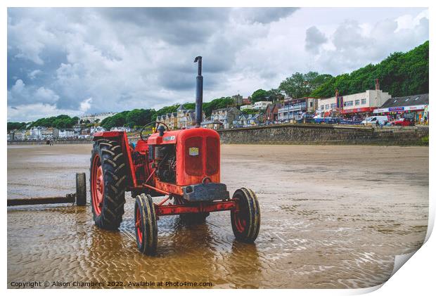 Filey Beach Tractor Print by Alison Chambers