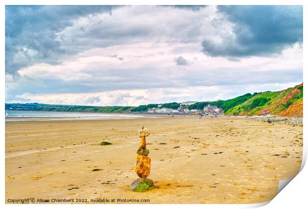 Filey Bay Balancing Stones 1 Print by Alison Chambers