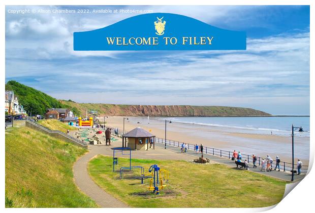 Welcome To Filey Print by Alison Chambers