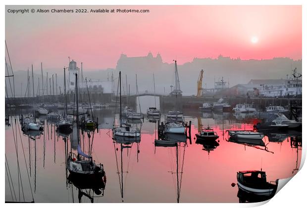 Scarborough Harbour Evening Red Sky Print by Alison Chambers