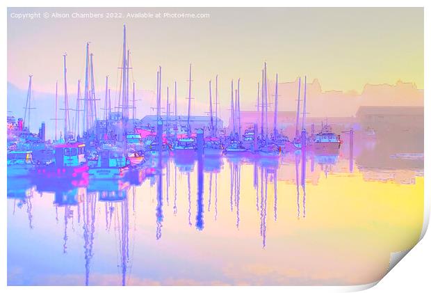 Scarborough Harbour Watercolour Version Print by Alison Chambers