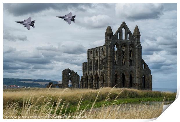 Majestic F15 Eagle Jet Over Whitby Print by Alison Chambers