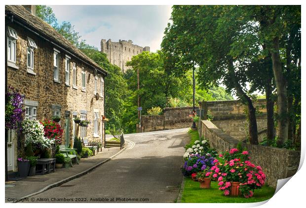 Richmond Castle and Cottages Print by Alison Chambers