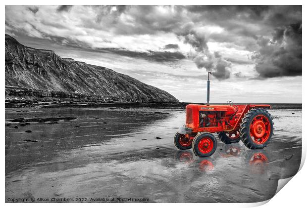 Filey Beach Tractor  Print by Alison Chambers