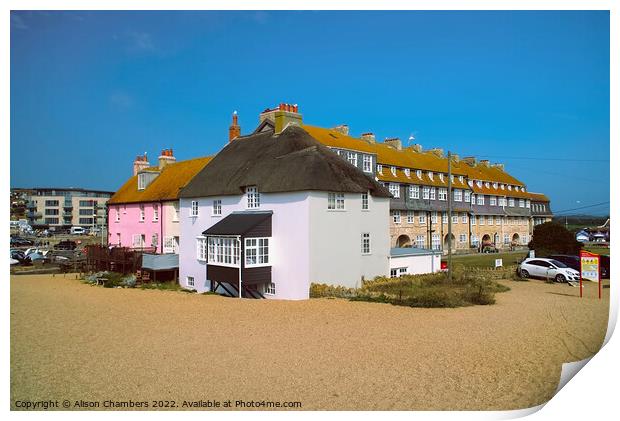 West Bay Cottages Print by Alison Chambers