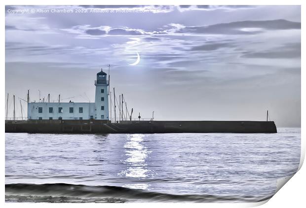 Moonlit Scarborough Lighthouse  Print by Alison Chambers