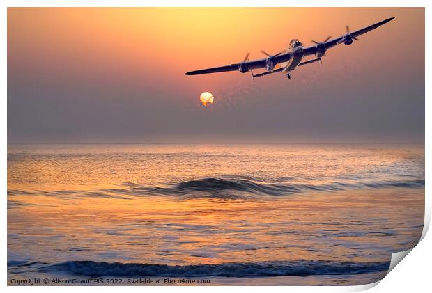 Lancaster Bomber Sunset Print by Alison Chambers
