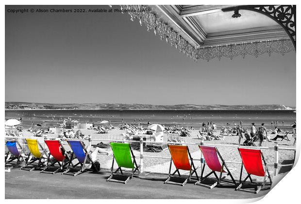 Weymouth Deckchairs Colour Selection  Print by Alison Chambers