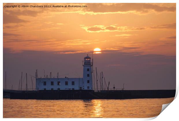 Scarborough Lighthouse Sunrise Print by Alison Chambers