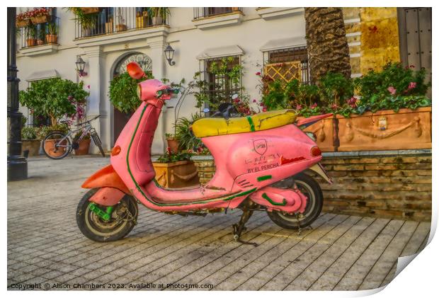 Marbella Old Town Scooter Print by Alison Chambers