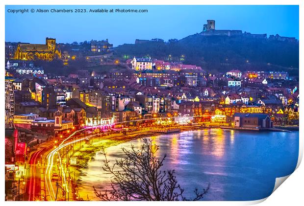 Scarborough At Night Watercolour  Print by Alison Chambers