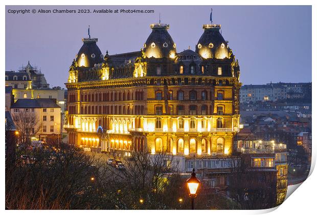 Scarborough Grand Hotel At Night Print by Alison Chambers